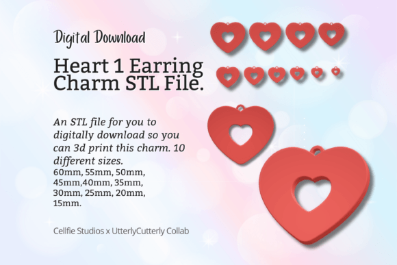 Heart 1 Earring Charm STL File - Digital